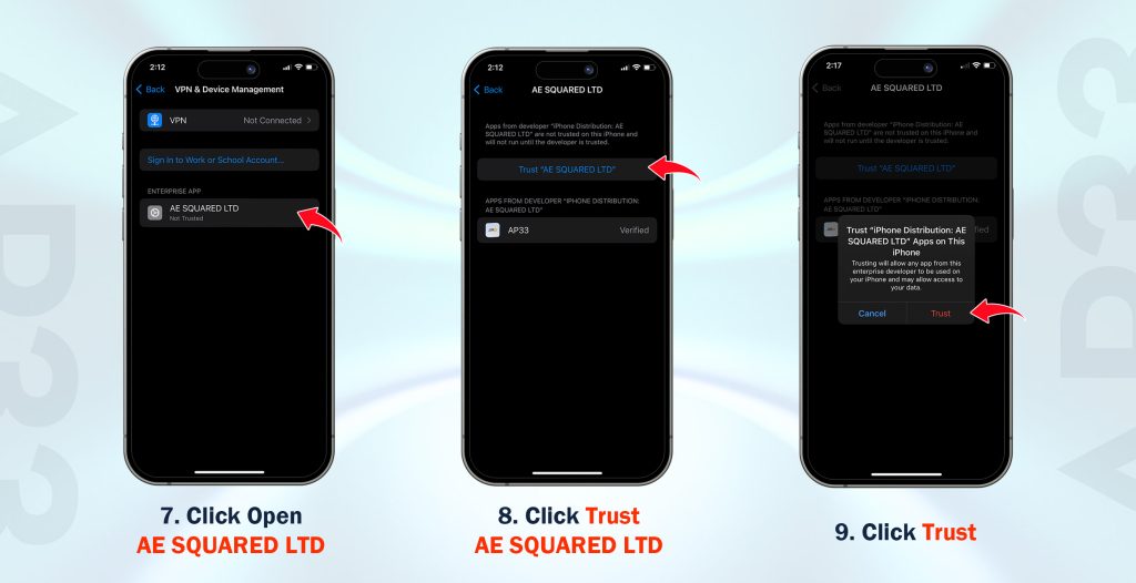 AP33 iOS App Download Steps 7 to 9 – Complete Your Installation